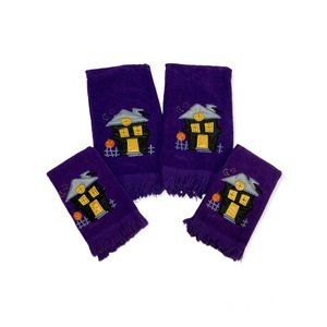 4 Vintage Cecil Saydah Halloween Haunted House Hand Towels and Wash Cloths